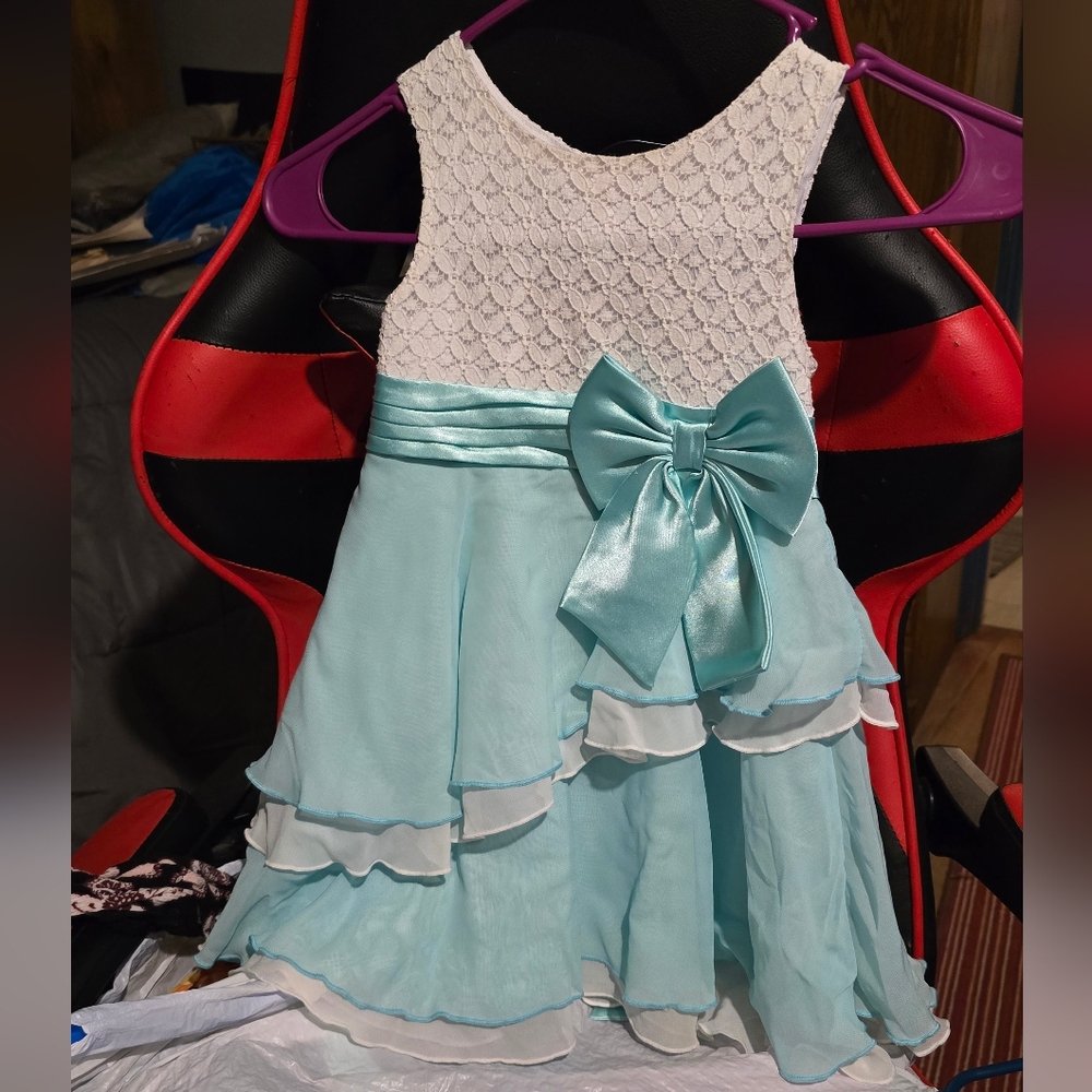 Emily West White Lace and Blue Dress